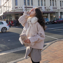  Sandro Moscoloni 2020 autumn and winter lace-up woolen collar woolen coat female short woolen cloak cotton coat female