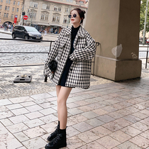  Sandro Moscoloni 2020 autumn and winter short houndstooth woolen coat small fragrance loose woolen coat