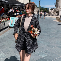  Sandro Moscoloni 2020 autumn and winter houndstooth small fragrance tweed tassel Hepburn style short jacket female