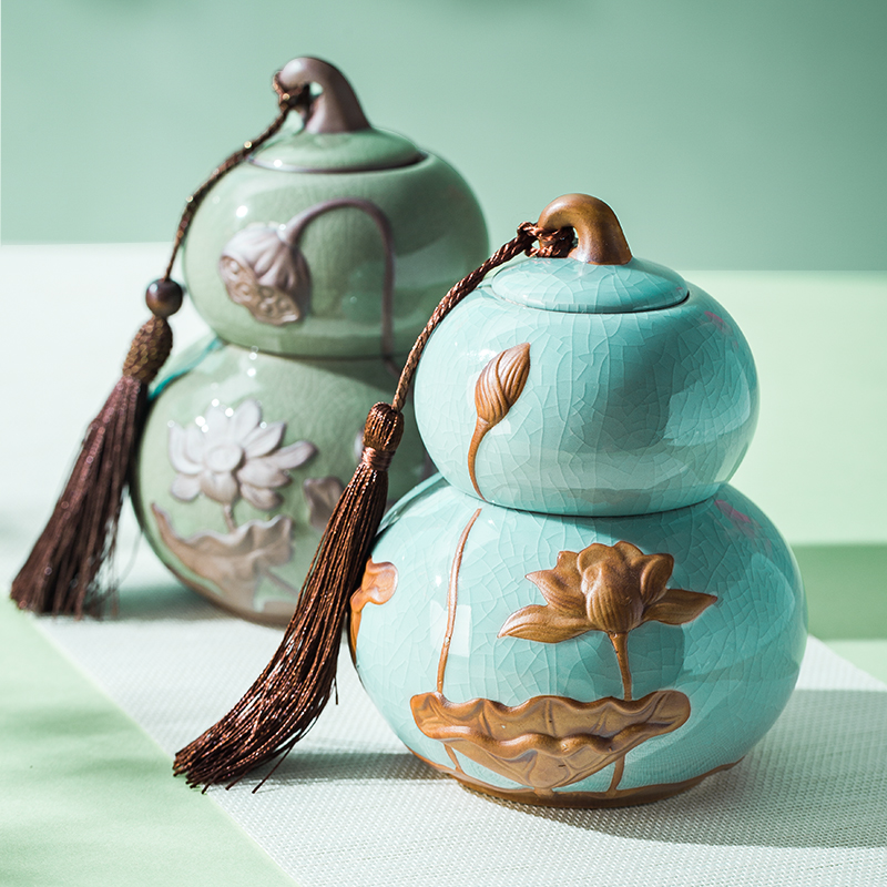 Half jins to hoist the elder brother of the ceramic up of tea caddy fixings storage containers longquan celadon sealed as cans of household