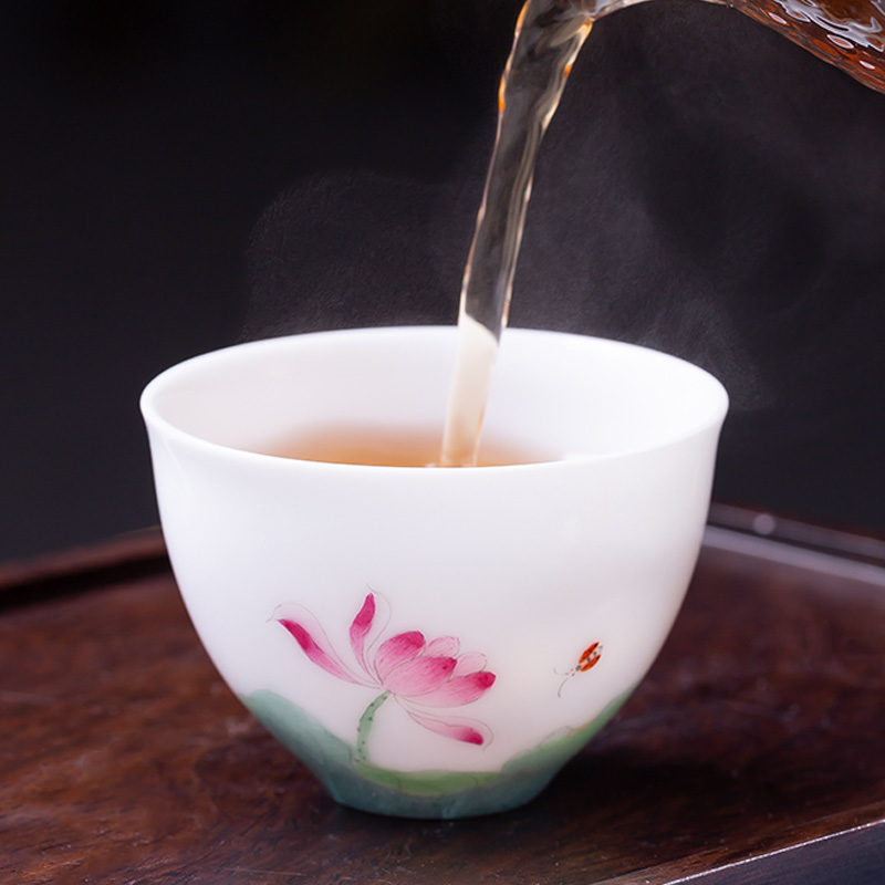 Gentleman 's gift sample tea cup of jingdezhen ceramic cups kung fu tea set hand - made pastel master cup small single white porcelain cup