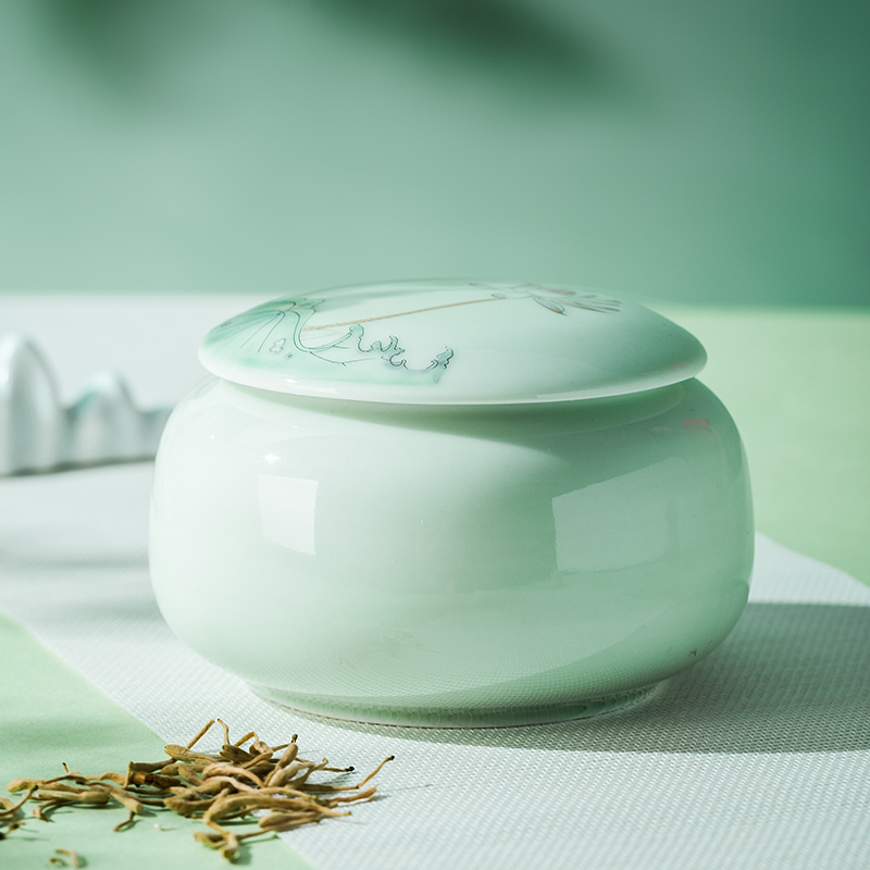 Celadon caddy fixings gift box packaging storage sealed as cans ceramic lotus rhyme puer tea, green tea POTS of tea packaging gift box