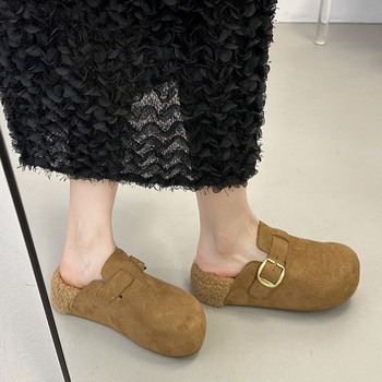 Thick-Soled, Fleece-Lined Birkenstock-Style Slip-On Mules for Women, Suitable for Outdoor Wear, New Autumn/Winter 2025 Cotton Slippers