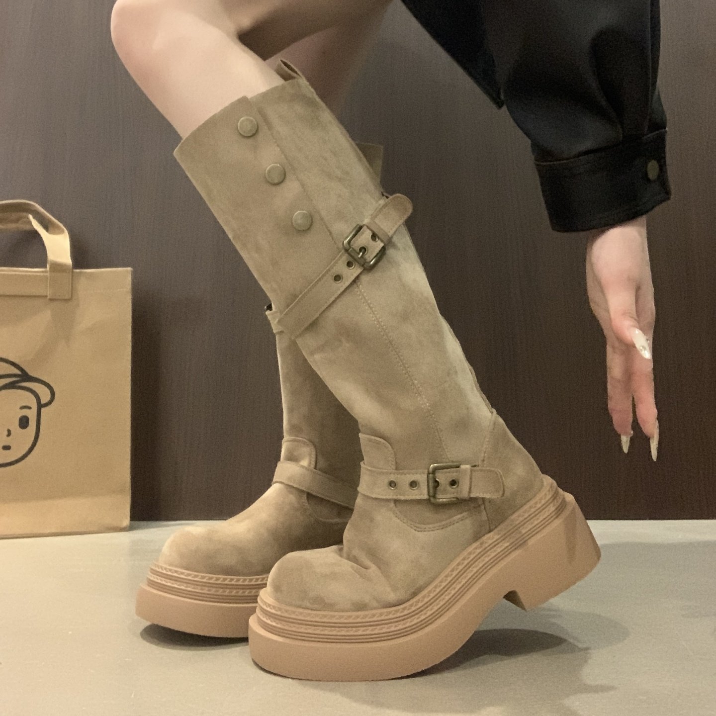 Thick-Soled Height-Increasing Two-Way Wear Long Boots for Women, 2025 Autumn New British Style Martin Boots, Slimming, Popular and Versatile Long Boots