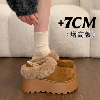Platform Thick-Soled Height-Increasing Plush-Lined Birkenstock-Style Shoes, Furry Women's Shoes, 2025 New Winter Snow Boots, Loafers, Cotton Shoes