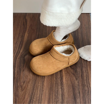 Camel-Colored Thick-Soled Snow Boots for Women, Plush-Lined for Warmth, Birkenstock-Style Winter Slip-On Cotton Short Boots