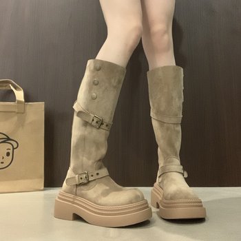 Thick-Soled Height-Increasing Two-Way Wear Long Boots for Women, 2025 Autumn New British Style Martin Boots, Slimming, Popular and Versatile Long Boots
