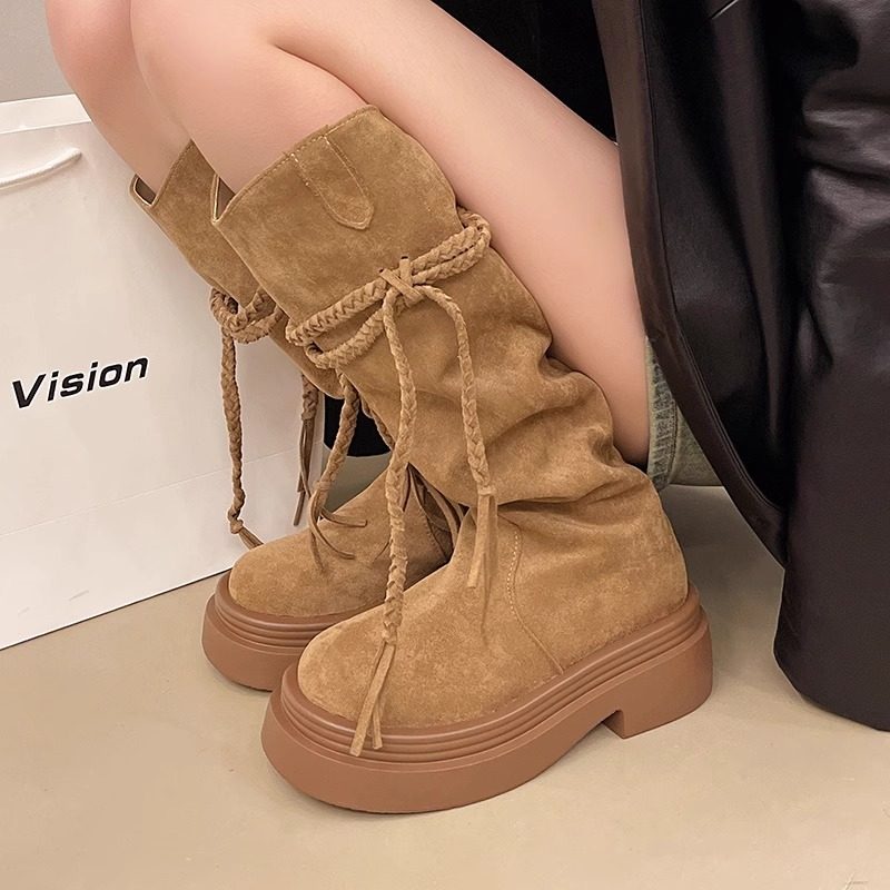 Trendy Women's Long Boots for Autumn and Winter 2025, New Korean Style ins High Boots with Thick Soles, Popular Riding Boots
