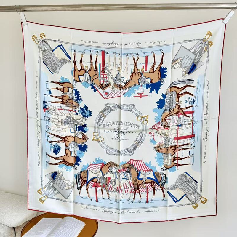 Elegant Equestrian Aesthetics 90cm 18mm Twill Double-Sided Silk Scarf New 100% Mulberry Silk Square Scarf