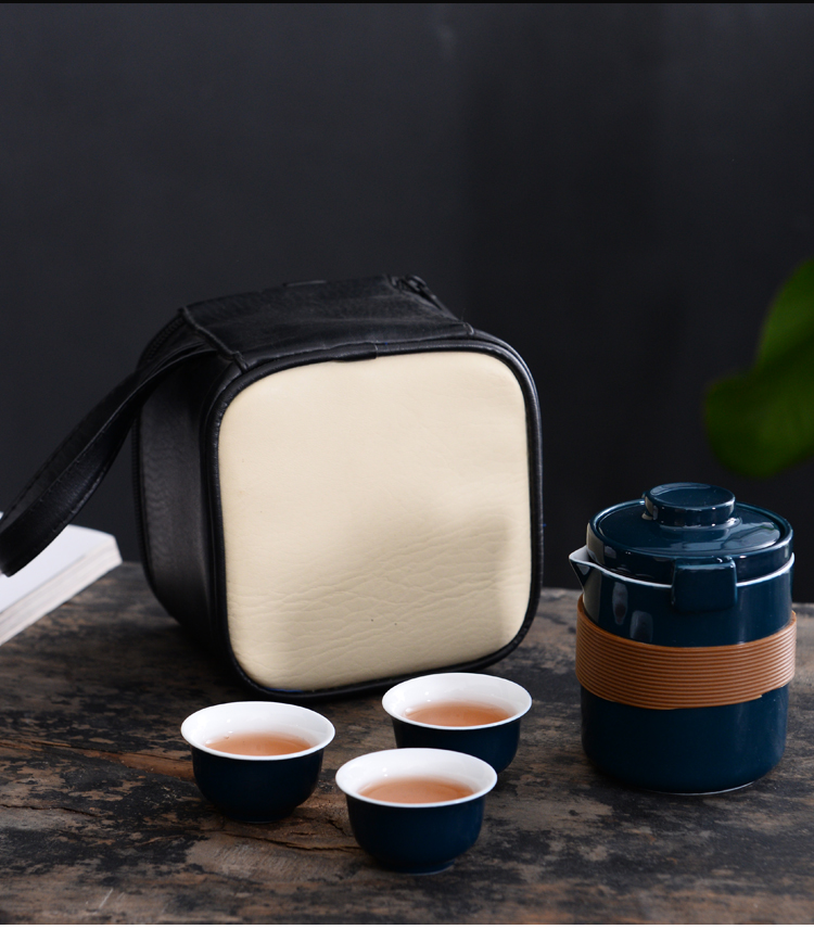 Kung fu tea set simple portable celadon travel package crack cup a pot of 2 cup is suing filtering cup suit the teapot