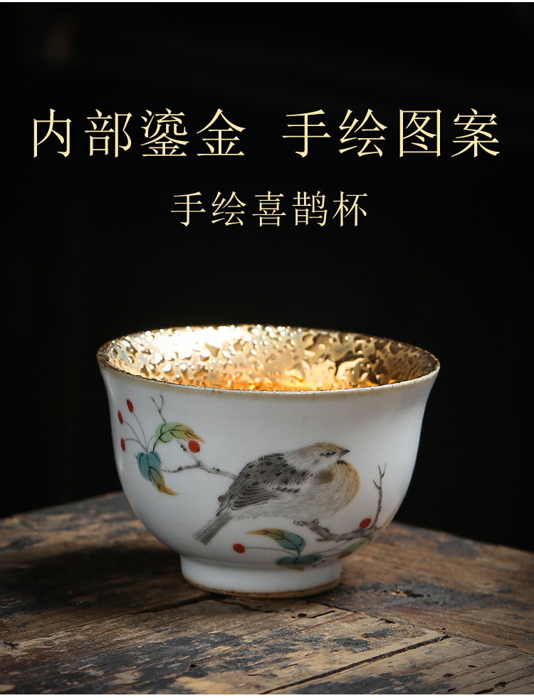 Hand - made gold cup pure 24 k gold, 999 silver and gold tea master cup single cup large - sized ceramic yellow marigold