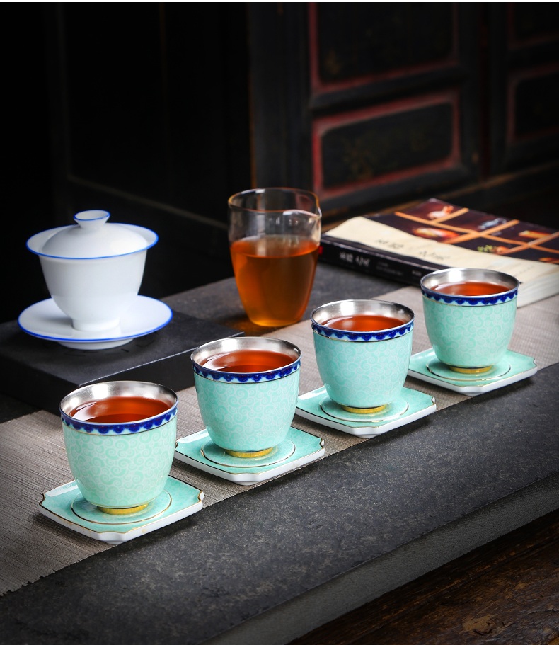 Blue and white porcelain tea cups a shadow Blue cup mat heat - resistant ceramic cup mat kung fu tea tea tea zero household