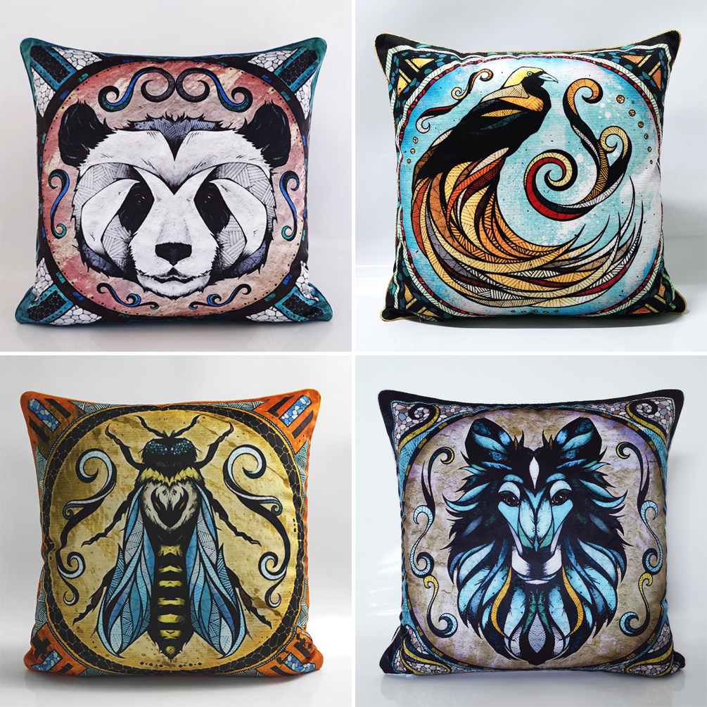 European simple modern pillow sofa plush cushion American pillow animal head creative square pillow customization