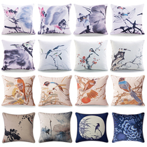 New Chinese classical ink tea room pillow cover cushion cover office sofa pillow single-sided printing square pillow