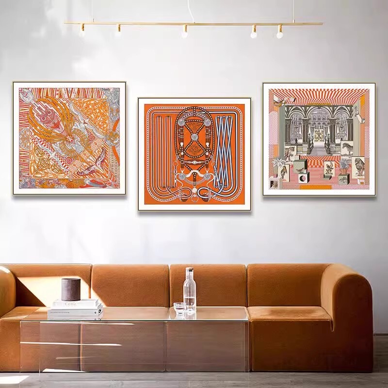 Hermès Silk Scarf Hanging Painting Modern Light Luxury Restaurant Clothing Store Decorative Painting Rooftop Garden Flying Horse City Poster Mural Hermès Silk Scarf Hanging Painting Modern Light Luxury Restaurant Clothing Store Decorative Painting Rooftop Garden Flying Horse City Poster Mural