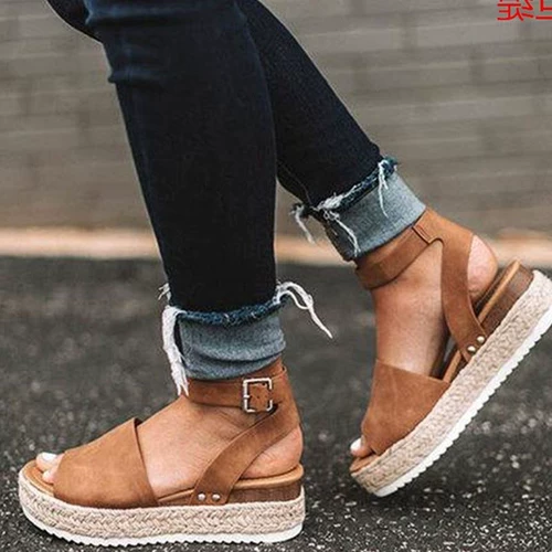 2019 женские сандалии большого размера со скошенной пеньковой веревкой большого размера