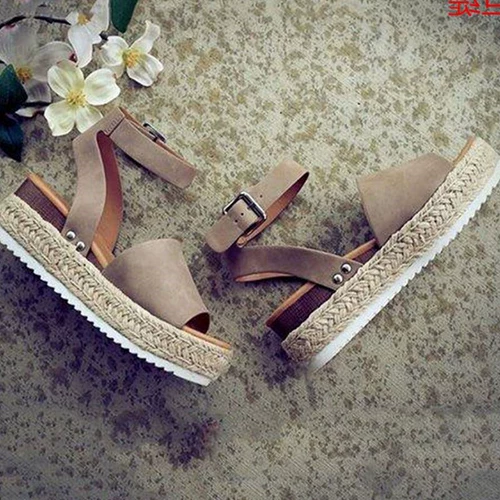 2019 женские сандалии большого размера со скошенной пеньковой веревкой большого размера