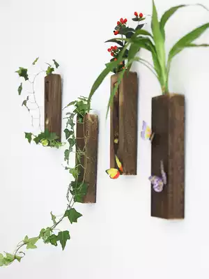 Wall decoration pendant Dining room wall Bedroom room creative hydroponic vase Solid wood wall decoration Free punching