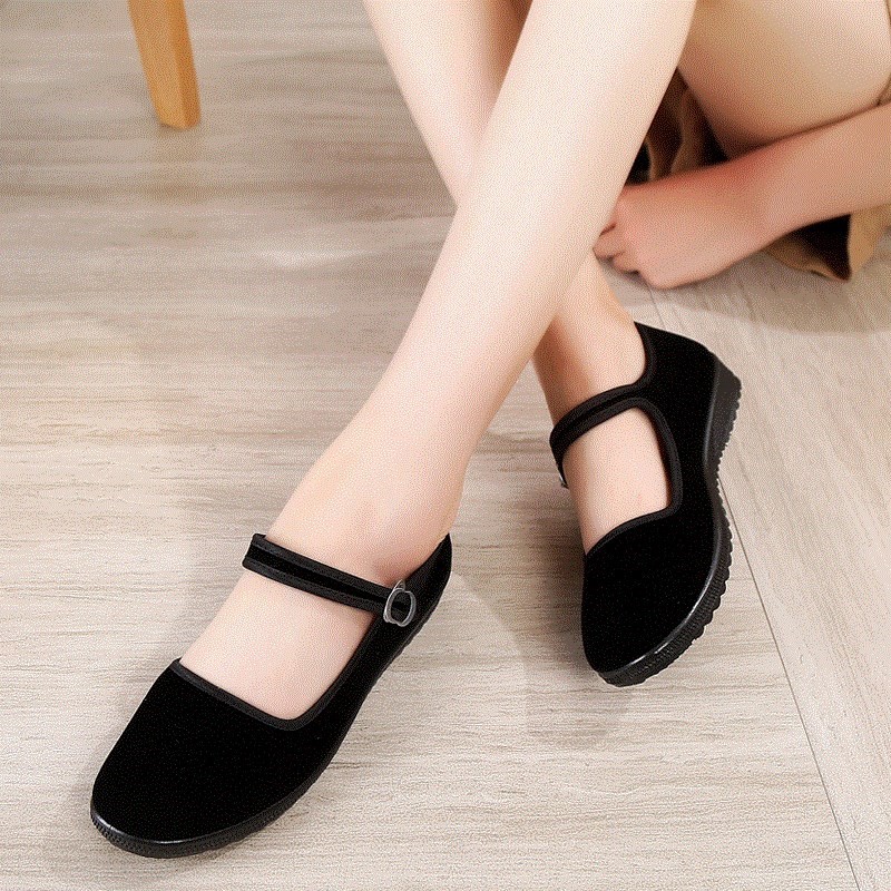 Hotel Comfort Dining Room Lady Anti Slip Shoe Attendant Soft-bottom Working Shoes Shoes Flat Bottom Black Cloth Shoes