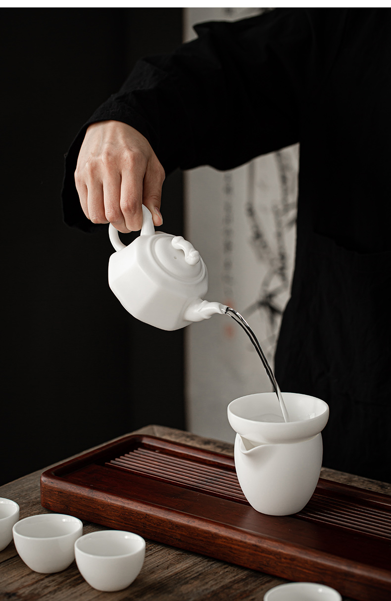 Dehua suet jade teapot white porcelain biscuit firing kung fu suit household ceramic pot of pure checking wishful pot