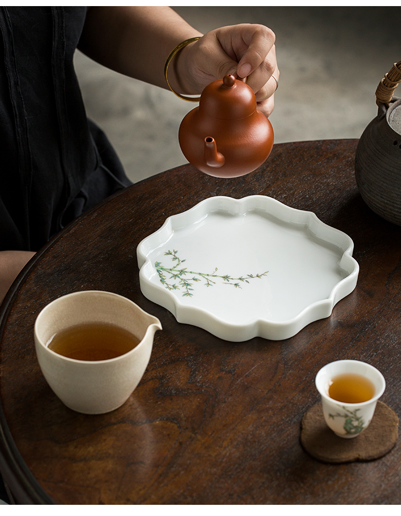 Jingdezhen sweet white porcelain pot of bearing dry bamboo table manually raise plate small pot manual creative tea accessories