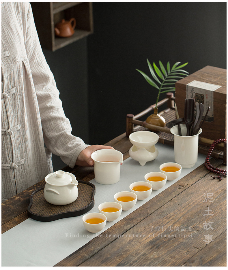 Dehua lard white porcelain ceramic teapot kung fu tea tureen bowl with a filter only three bowls of household hand grasp pot