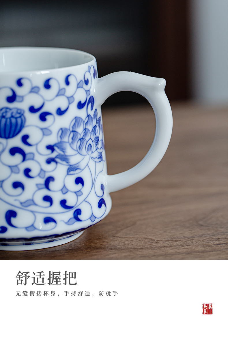 Jingdezhen blue and white porcelain cup with cover glass ceramic mugs domestic large capacity office personal cup