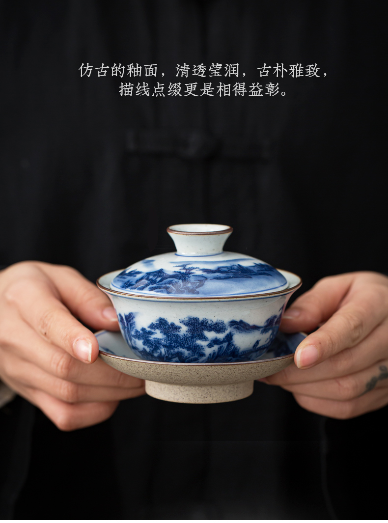 Hand tureen jingdezhen ceramic cups only three bowls of kung fu tea tureen of blue and white porcelain three cups of tea tureen
