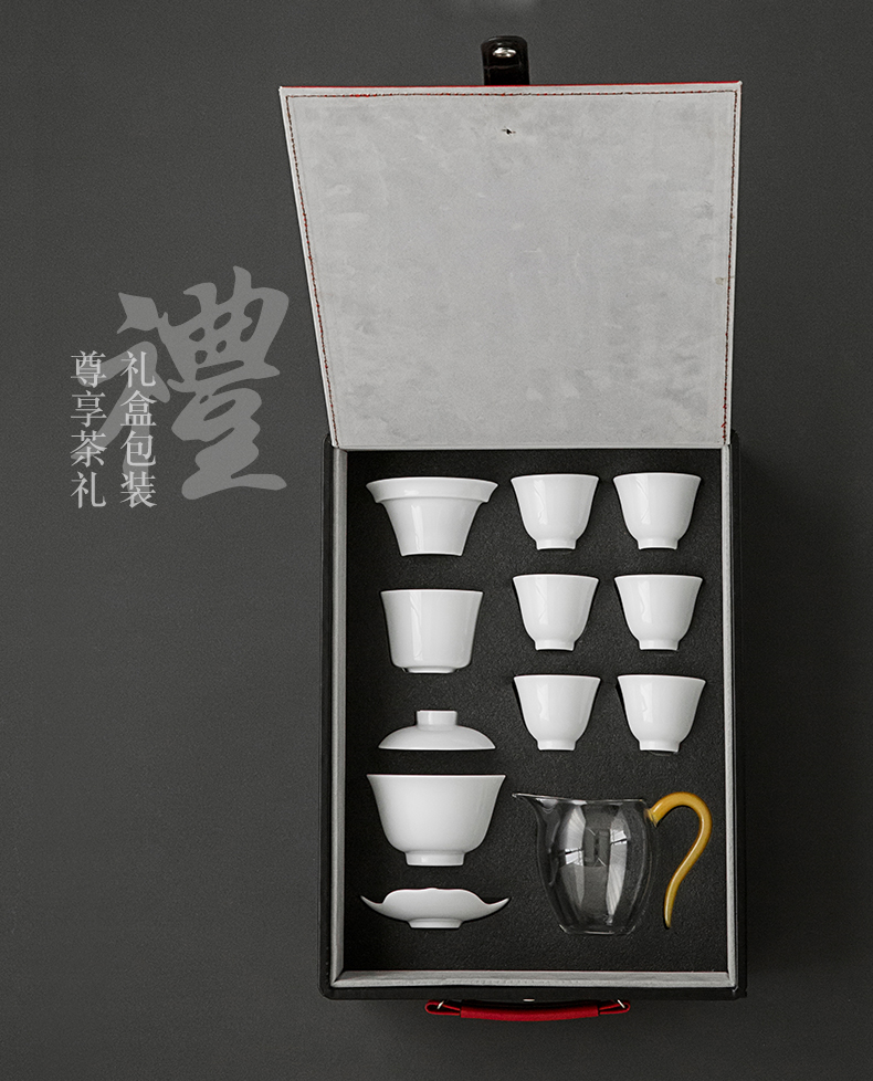 Calligraphy custom sweet white porcelain kung fu tea set suit household dehua white porcelain tea set teapot teacup of a complete set of gift box