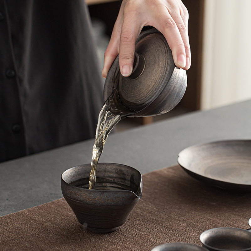 Retro rust glaze three only single is not a hot tureen jingdezhen Japanese coarse TaoChun manual firewood ceramic bowl