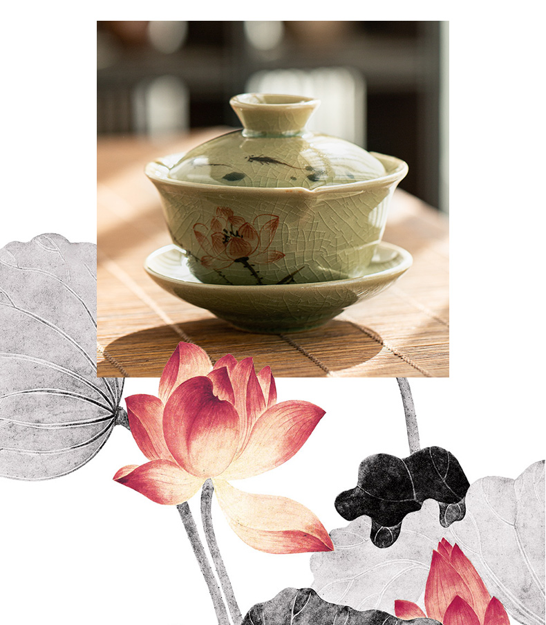 Jingdezhen manual only three tureen cup ice to crack the up hand - made lotus bowl of household hot tea bowl