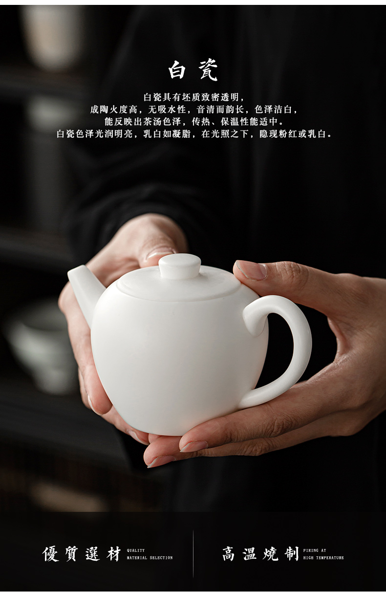 Dehua manual suet jade teapot single pot of white porcelain beauty make tea pot of household, small single tea