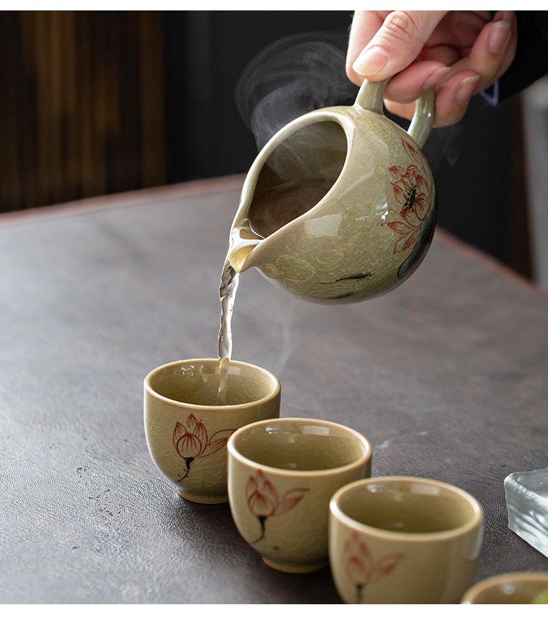 Jingdezhen hand - made ice to crack the up lotus teapot ceramic teapot teacup of a complete set of kung fu tea set office