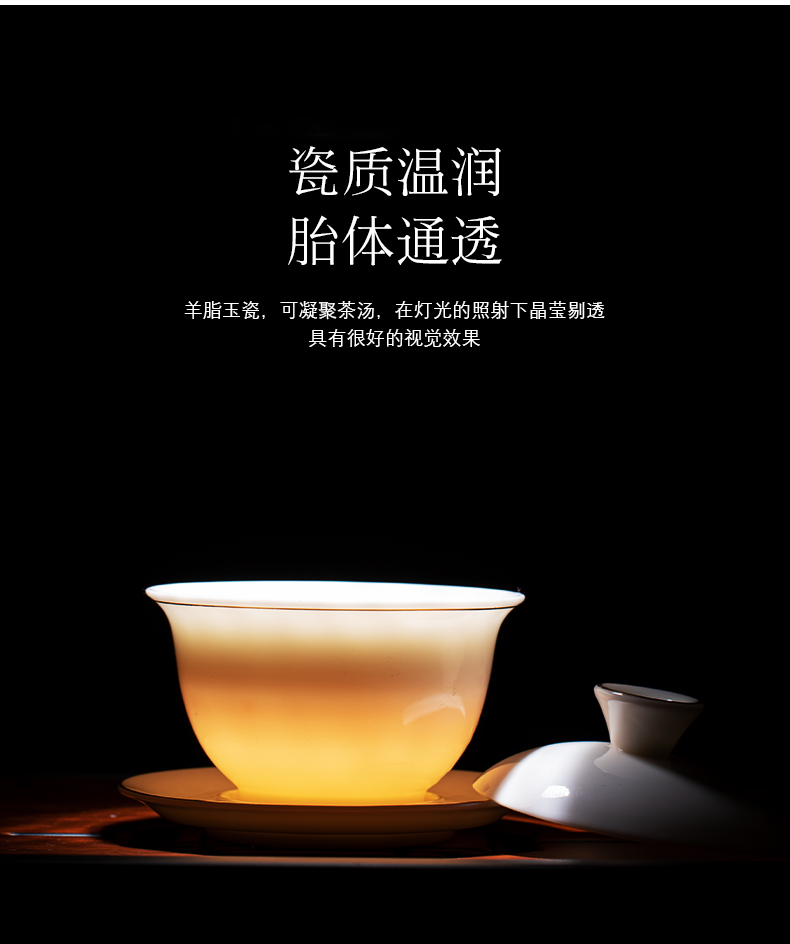 Dehua white porcelain craft ceramic tureen large tea cups three bowl bowl of kung fu suit household individual