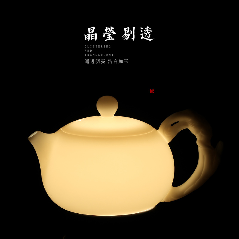 Dehua high - white porcelain jade teapot Japanese biscuit firing ceramics large kung fu tea set unglazed teapot single pot of tea