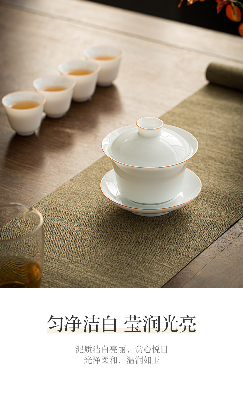 Suet jade dehua white porcelain checking tea tureen tea cups are not only three hot tureen individual kung fu tea set