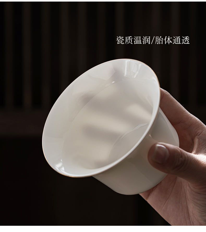 Dehua white porcelain tureen individual household thin foetus three cups with cover only ceramic tea bowl suet jade suit