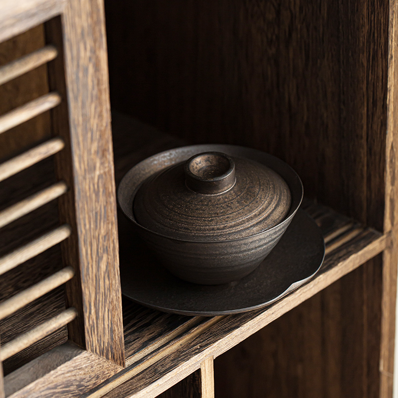 Retro rust glaze three only single is not a hot tureen jingdezhen Japanese coarse TaoChun manual firewood ceramic bowl