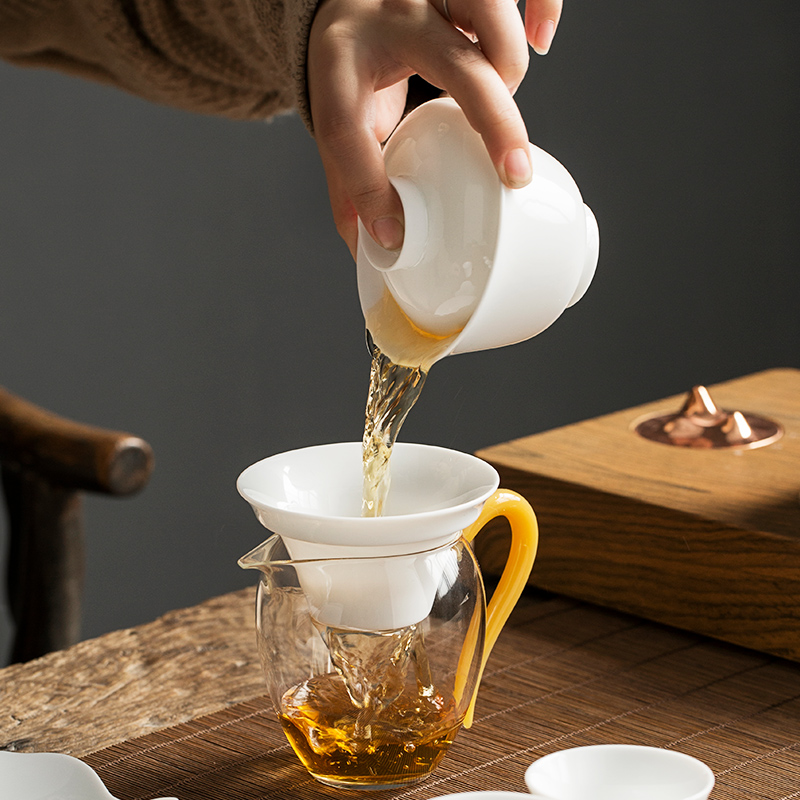 Calligraphy custom sweet white porcelain kung fu tea set suit household dehua white porcelain tea set teapot teacup of a complete set of gift box