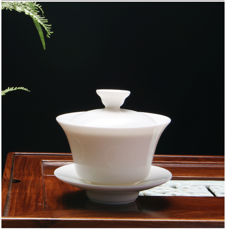 Soil dehua manual three story tureen tea cups of jade white porcelain ceramic kung fu tea bowl