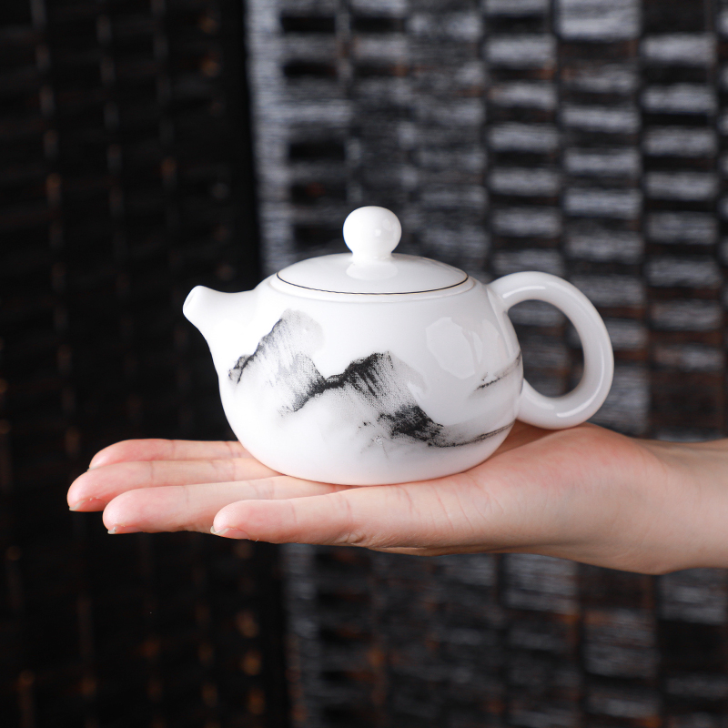 Dehua ceramic teapot suet jade kung fu tea set the whole household manual white porcelain beauty filtering pot of tea pot