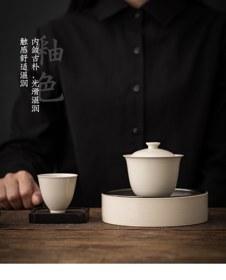 Jingdezhen tureen plant ash kung fu tea set small size only three bowl of manual household ceramic bowl is Japanese