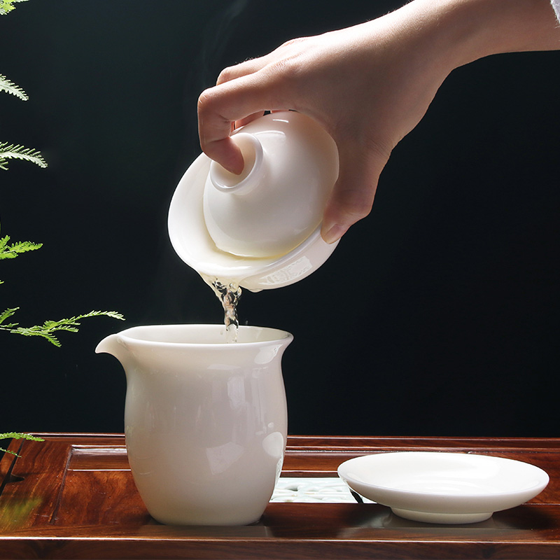 White jade porcelain tureen dehua White trumpet the White ceramic cups three suits for the home of kung fu tea tea sets