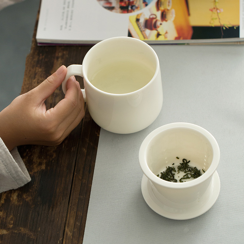 Lard white ceramic cups dehua kung fu tea set office master cup white porcelain cup cup with cover and suits for