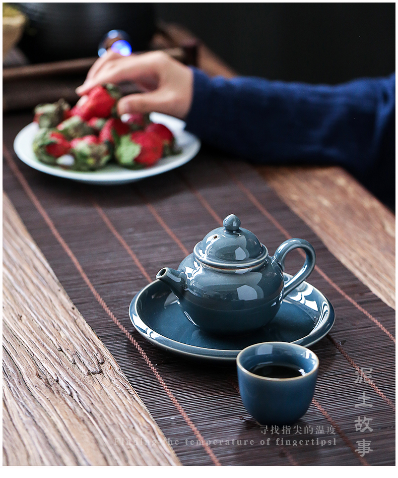 Earth story ji blue glazed pot with ceramic bearing kung fu tea accessories zero household contracted tea pot pad dry