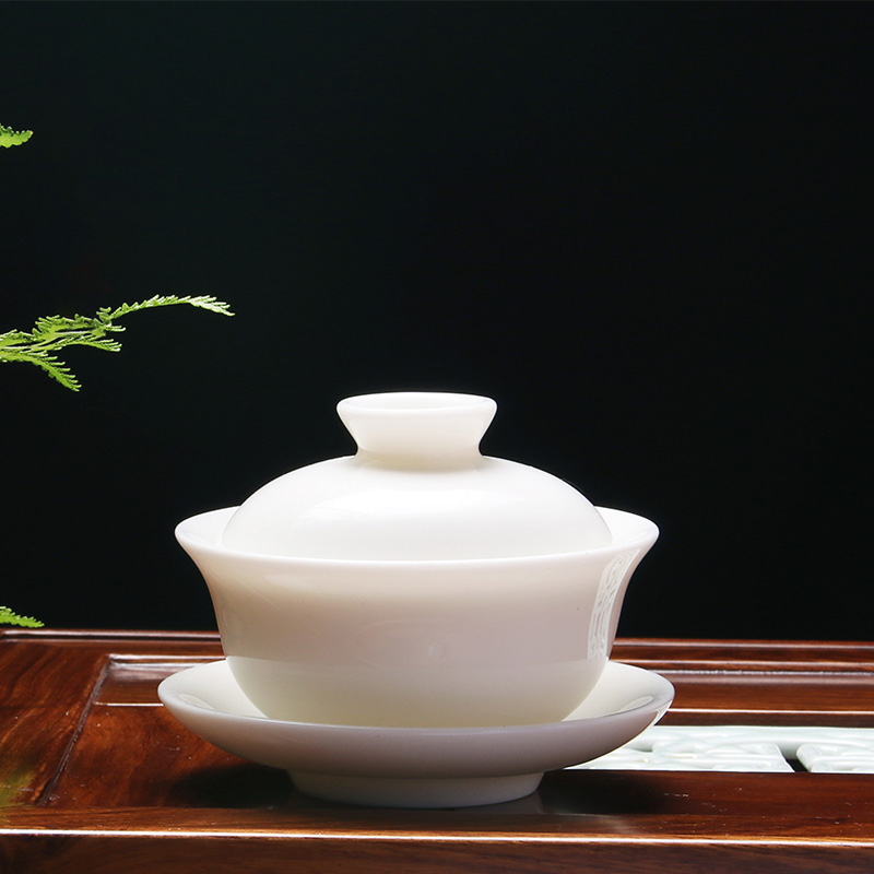 White jade porcelain tureen dehua White trumpet the White ceramic cups three suits for the home of kung fu tea tea sets