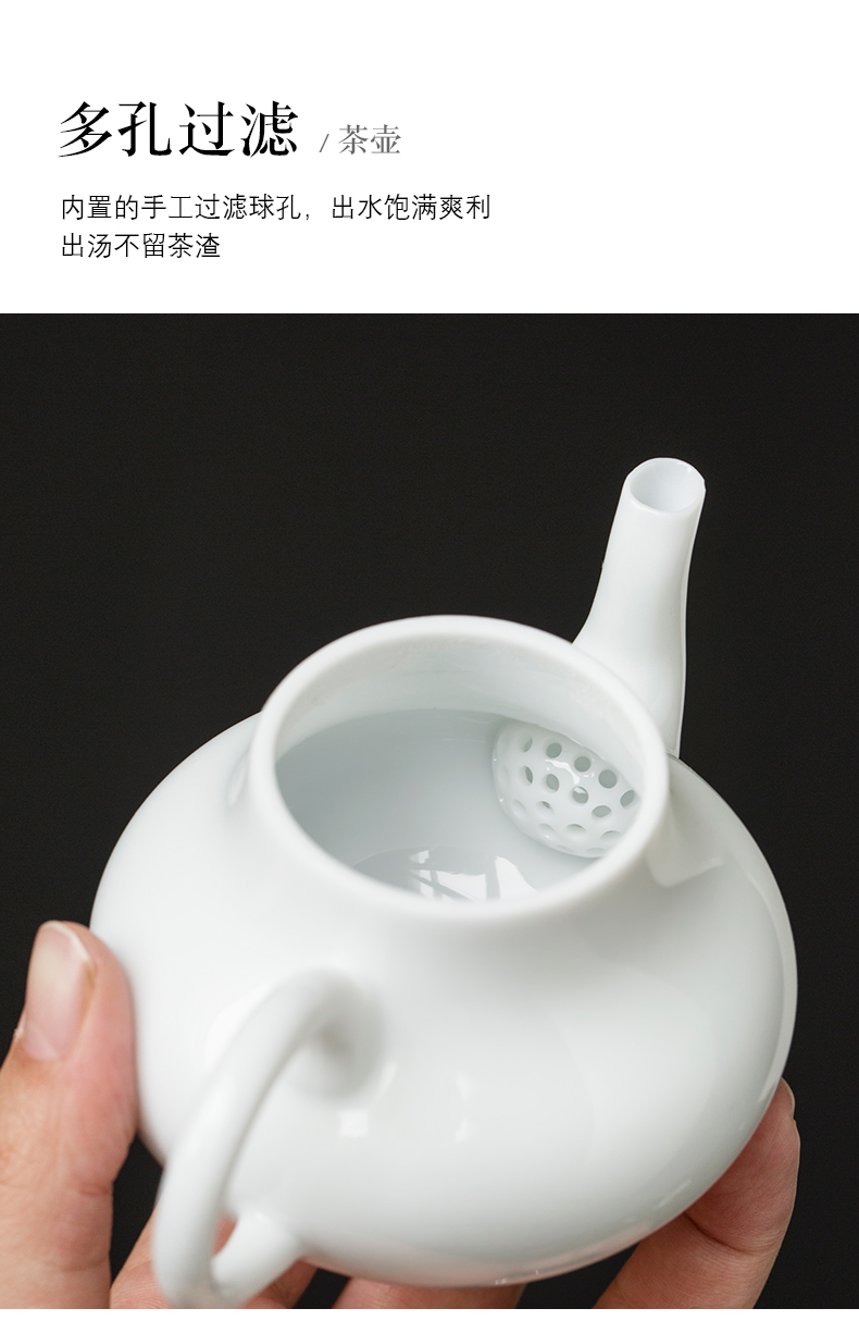 Jingdezhen, pavilion pot of sweet white glaze single pot hand thin foetus ceramic teapot white porcelain household kung fu tea set