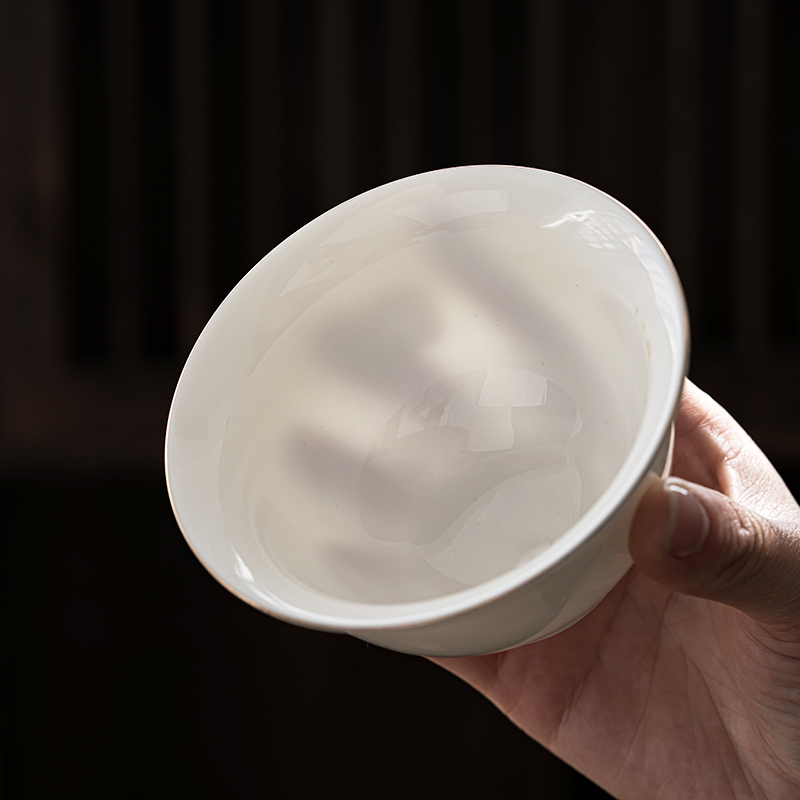 Suet jade tureen tea cups dehua white porcelain bowl with cover three only a single large kung fu tea set