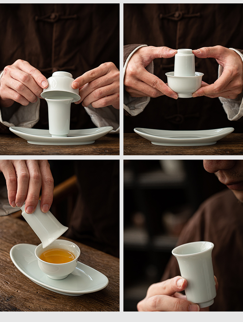 Fragrance - smelling cup suit Japanese sample tea cup cup single cup white porcelain bowl with ceramic cup mat household kung fu tea tea art