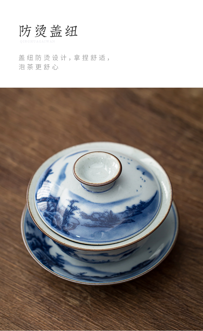 Hand tureen jingdezhen ceramic cups only three bowls of kung fu tea tureen of blue and white porcelain three cups of tea tureen